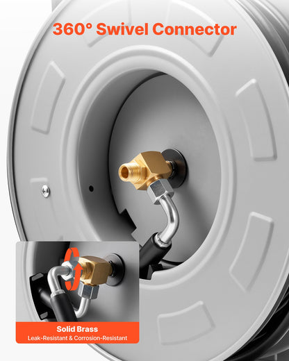 Högtryckstvättsslangvinda, 19,8 mx 6,4 mm indragbar kraftfull slangvinda i stål, 3200 PSI max, automatisk återupplindning, flexibel vägg-/golvmonterad för biltvätt, trädgård, golvrengöring