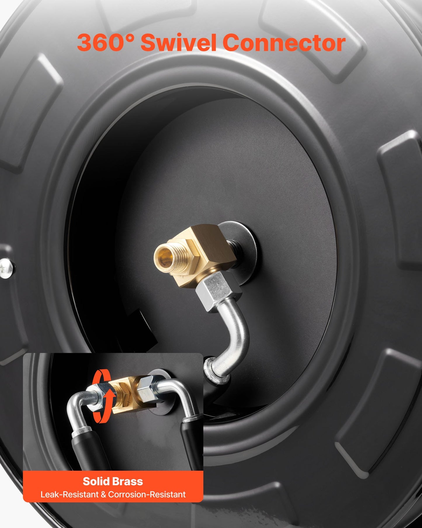 Högtryckstvättsslangvinda, 18,3 mx 6,4 mm indragbar kraftfull slangvinda i stål, 4000 PSI max, automatisk återupplindning, flexibel vägg-/golvmonterad för biltvätt, trädgård, golvrengöring