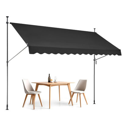 138 x 47" Patio Awning Retractable, Awning Sunshade Shelter with Manual Crank Handle, Outdoor Patio Canopy Sunsetter Deck, Adjustable Height from 86 to 122 in, for Patio/Balcony/Yard, Black