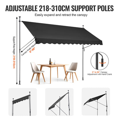 138 x 47" Patio Awning Retractable, Awning Sunshade Shelter with Manual Crank Handle, Outdoor Patio Canopy Sunsetter Deck, Adjustable Height from 86 to 122 in, for Patio/Balcony/Yard, Black