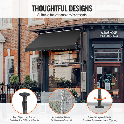 138 x 47" Patio Awning Retractable, Awning Sunshade Shelter with Manual Crank Handle, Outdoor Patio Canopy Sunsetter Deck, Adjustable Height from 86 to 122 in, for Patio/Balcony/Yard, Black