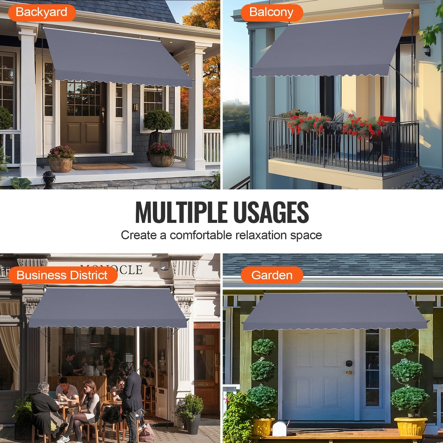 178 x 47" Patio Awning Retractable, Awning Sunshade Shelter with Manual Crank Handle, Outdoor Patio Canopy Sunsetter Deck, Adjustable Height from 86 to 122 in, for Patio/Balcony/Yard, Dark Gray