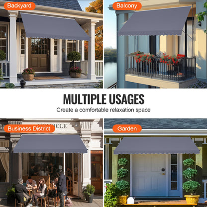 178 x 47" Patio Awning Retractable, Awning Sunshade Shelter with Manual Crank Handle, Outdoor Patio Canopy Sunsetter Deck, Adjustable Height from 86 to 122 in, for Patio/Balcony/Yard, Dark Gray