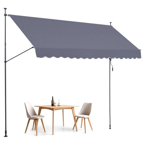 157 x 47" Patio Awning Retractable, Awning Sunshade Shelter with Manual Crank Handle, Outdoor Patio Canopy Sunsetter Deck, Adjustable Height from 86 to 122 in, for Patio/Balcony/Yard, Dark Gray