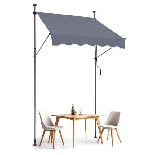 59 x 47" Patio Awning Retractable, Awning Sunshade Shelter with Manual Crank Handle, Outdoor Patio Canopy Sunsetter Deck, Adjustable Height from 86 to 122 in, for Patio/Balcony/Yard, Dark Gray