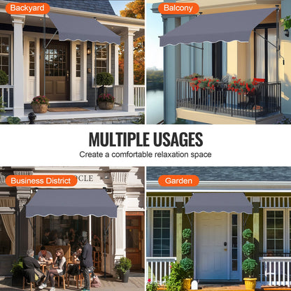 59 x 47" Patio Awning Retractable, Awning Sunshade Shelter with Manual Crank Handle, Outdoor Patio Canopy Sunsetter Deck, Adjustable Height from 86 to 122 in, for Patio/Balcony/Yard, Dark Gray