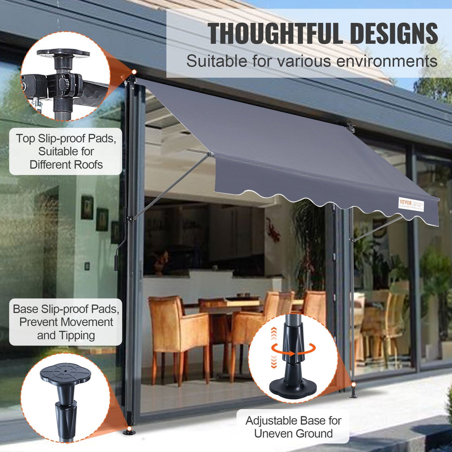 Manuell infällbar markis, 78" utomhus infällbar uteplatsmarkis solskydd, justerbar uteplatsdörrfönstermarkis med 39" solskyddsgardin för bakgård, trädgård, balkong