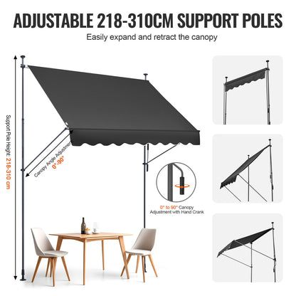 98 x 47" Patio Awning Retractable, Awning Sunshade Shelter with Manual Crank Handle, Outdoor Patio Canopy Sunsetter Deck, Adjustable Height from 86 to 122 in, for Patio/Balcony/Yard, Black