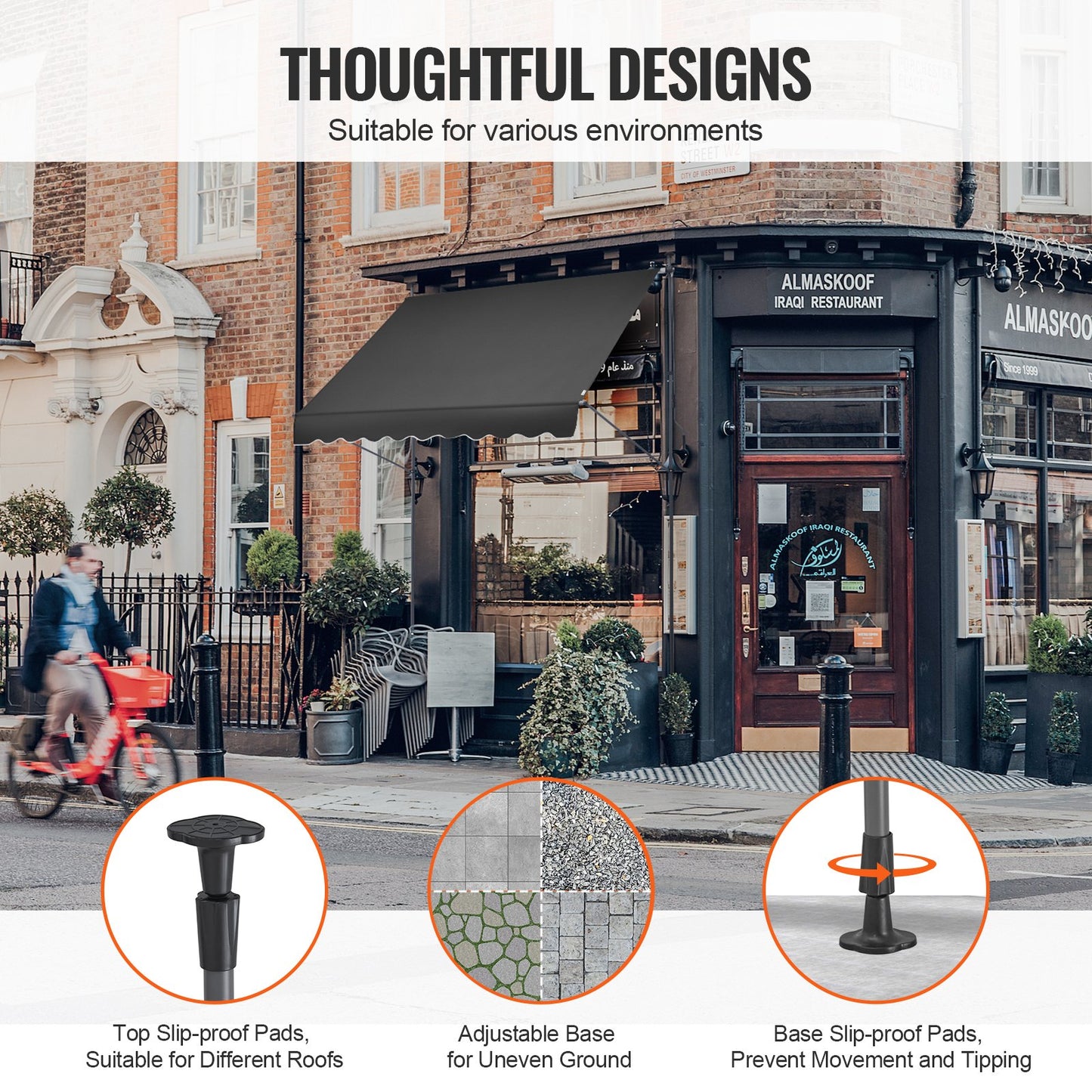 98 x 47" Patio Awning Retractable, Awning Sunshade Shelter with Manual Crank Handle, Outdoor Patio Canopy Sunsetter Deck, Adjustable Height from 86 to 122 in, for Patio/Balcony/Yard, Black