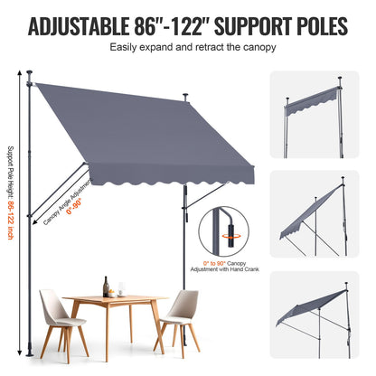 98 x 47" Patio Awning Retractable, Awning Sunshade Shelter with Manual Crank Handle, Outdoor Patio Canopy Sunsetter Deck, Adjustable Height from 86 to 122 in, for Patio/Balcony/Yard, Dark Gray