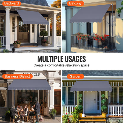 98 x 47" Patio Awning Retractable, Awning Sunshade Shelter with Manual Crank Handle, Outdoor Patio Canopy Sunsetter Deck, Adjustable Height from 86 to 122 in, for Patio/Balcony/Yard, Dark Gray