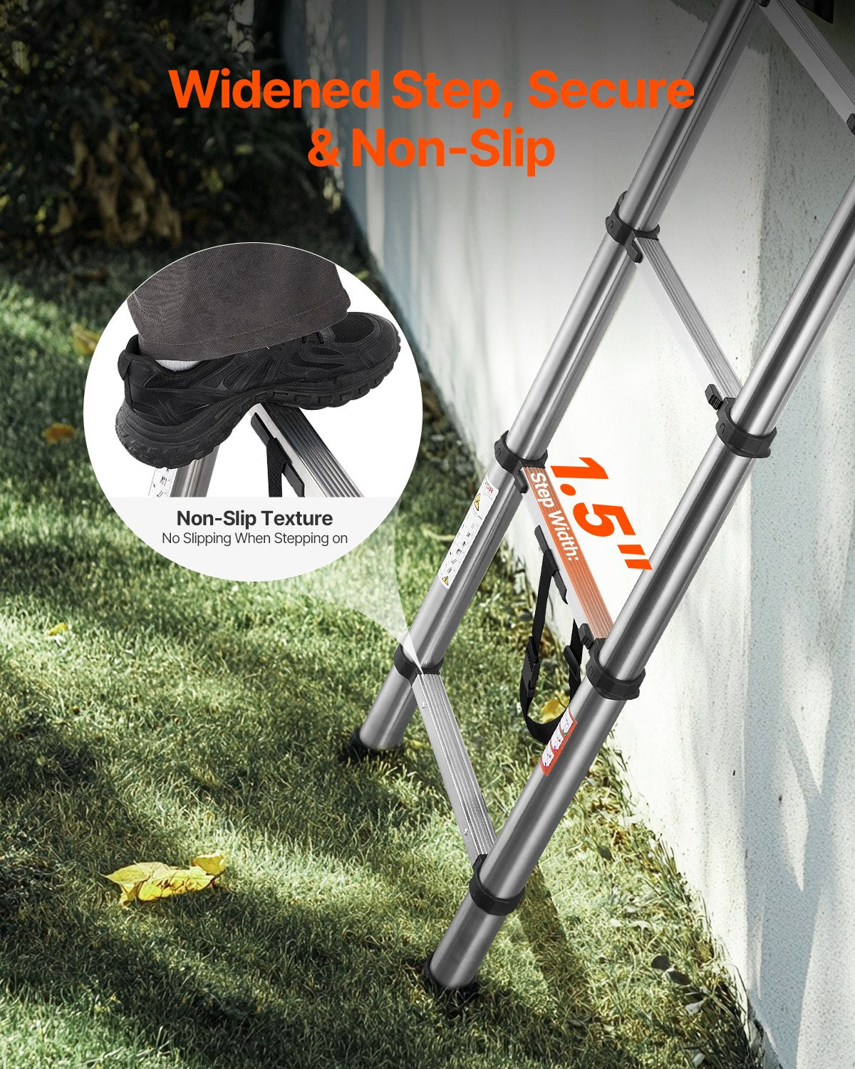 Telescoping Ladder, 3140mm Stainless Steel Lightweight Extension Ladder, Multi-Button Retraction Collapsible Ladders, 150 kg Capacity & Non-Slip Feet, Portable 11-Step Ladders for Home RV Loft