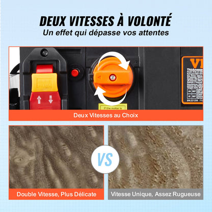 Thickness Planer, Two Speed, 33 cm Width Worktable Benchtop Planer, Three-Blade, 15-Amp 2000W Powerful Motor, 30.5 cm Extended Infeeding Table, Low Noise for both hard & soft wood material removal