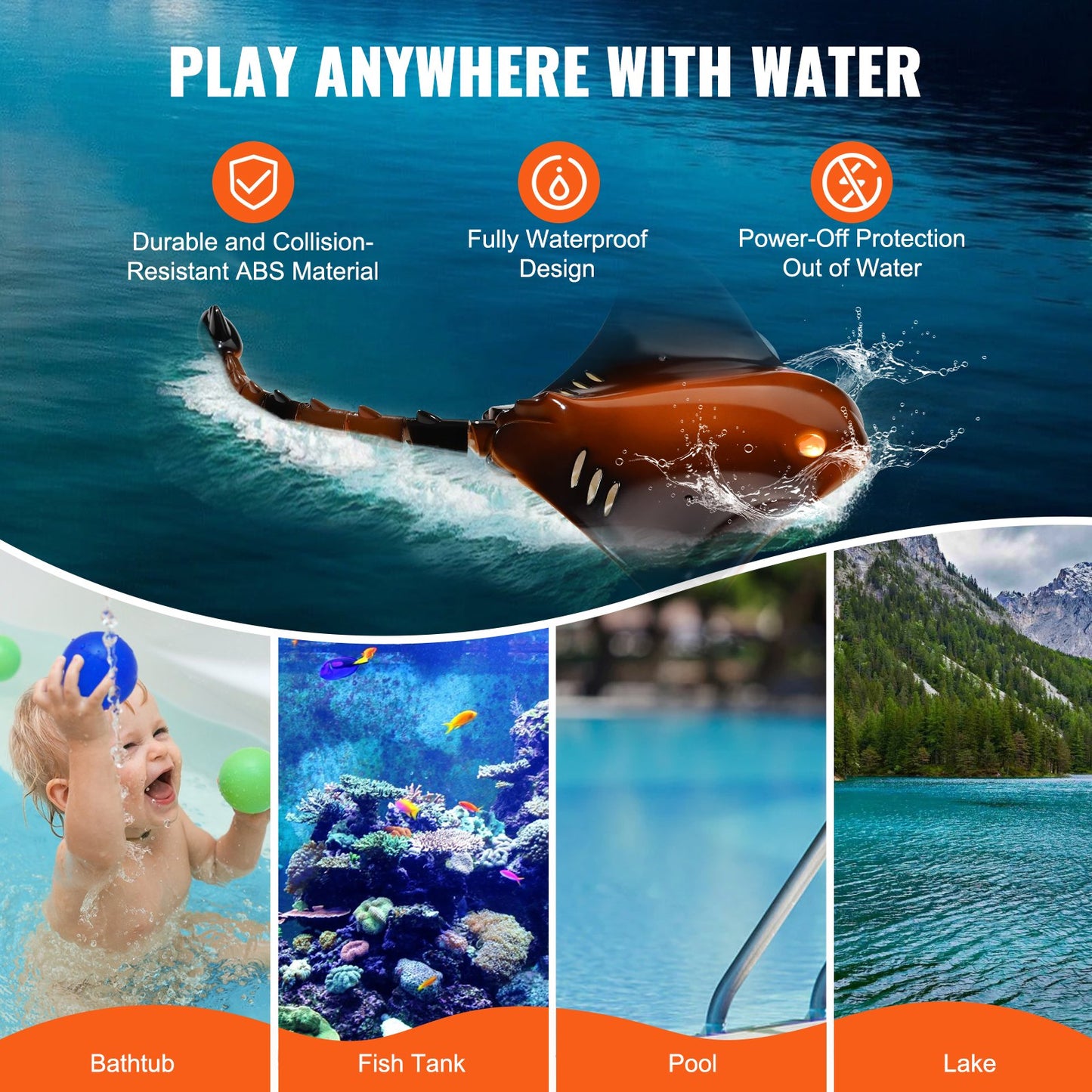Remote Control Manta Ray Toy, 2.4GHz High Simulation Robot Manta Ray with Light, 2 Rechargeable Batteries, for Pool, Bathtub or Lake, Swimming RC Boat Toy for 6+ Year Old Boys and Girls Gift