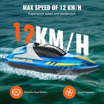 RC Boat, 2.4GHz 12 km/h, Remote Control Boat for Pools & Lakes, Racing Boat with LED Light, 2 Rechargeable Batteries, Whole Body Waterproof, Water Play Toy Gift for Adults Boys & Girls, Blue