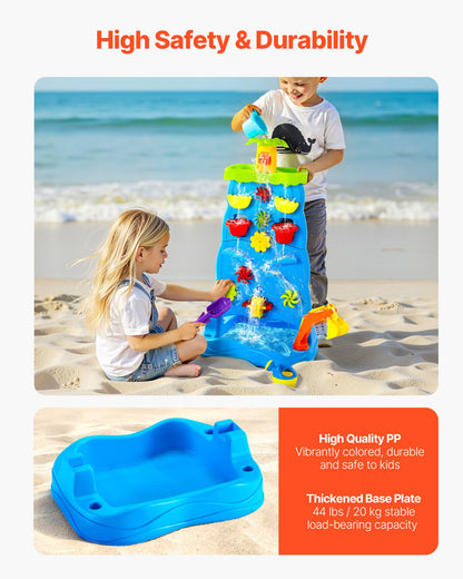 Sand and Water Table for Toddlers, Double-Sided Kids Activity Waterfall Playset with 37PCS Accessories, Kids Activity Sensory Table, Outdoor Summer Sand Water Play Table for 3+ Years Boys Girls