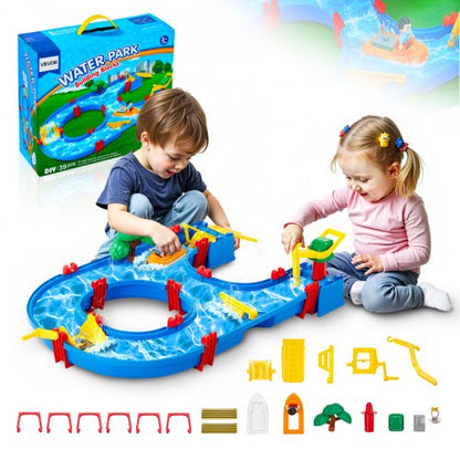 Water Table for Toddlers, Kids Activity Play Waterway, Outdoor Summer Water Park Playset with 39PCS Accessories for Backyard Lawn Beach, Activity Sensory Play Table for 3+ Years Boys Girls