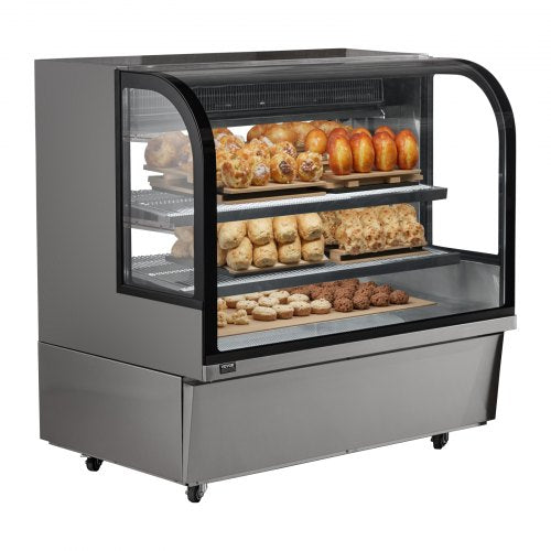 Refrigerated Display Case, 18 Cu.Ft./505L Large Pastry Display Case, 2-Tier Commercial Display Refrigerator with LED Lighting, Downdraft Cooling, Movable with Casters, for Bakery