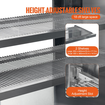 Refrigerated Display Case, 18 Cu.Ft./505L Large Pastry Display Case, 2-Tier Commercial Display Refrigerator with LED Lighting, Downdraft Cooling, Movable with Casters, for Bakery