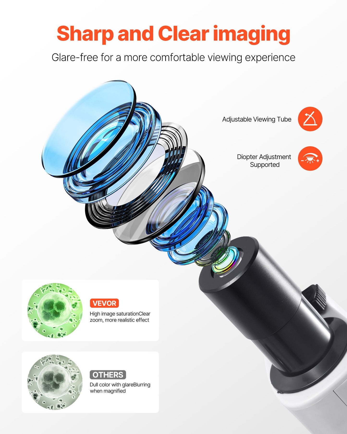 Kikarmikroskop för vuxna, professionellt sammansatt mikroskopkit med 40-2000X förstoring, aluminiumlegeringshus, inkluderar LED-lampa och telefonhållare, för labb, skola, hem, utbildning