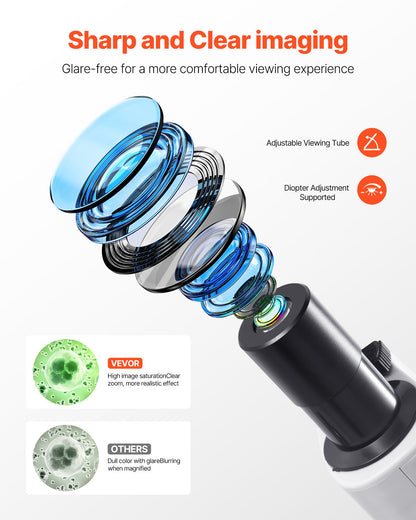 Kikarmikroskop för vuxna, professionellt sammansatt mikroskopkit med 40-2000X förstoring, aluminiumlegeringshus, inkluderar LED-lampa och telefonhållare, för labb, skola, hem, utbildning