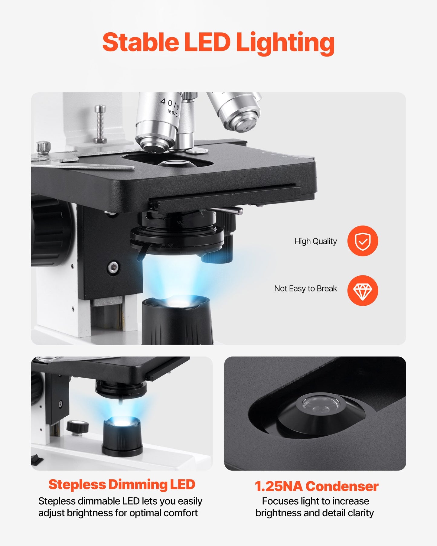 Kikarmikroskop för vuxna, professionellt sammansatt mikroskopkit med 40-5000X förstoring, dubbelsteg och två uppsättningar okular, hus i aluminiumlegering, inkluderar LED-lampa och telefonhållare
