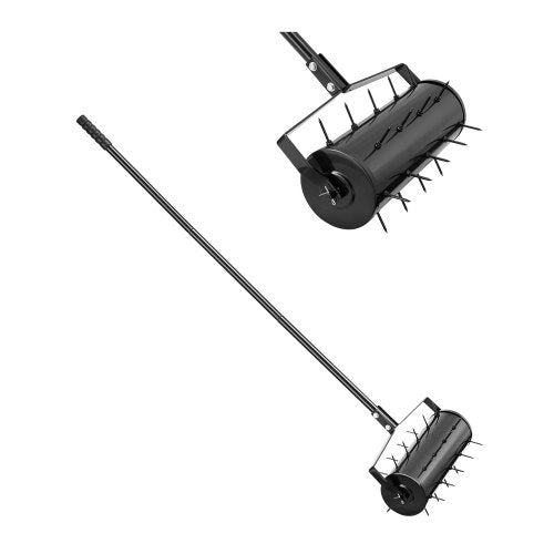 Rolling Lawn Aerator, 18-inch Heavy-Duty Manual Rolling Aerator Lawn with Detachable Handle and 27 Iron Spikes, Rolling Lawn Aeration Tool for Garden Patio Yard Compacted Soils and Lawns, Black