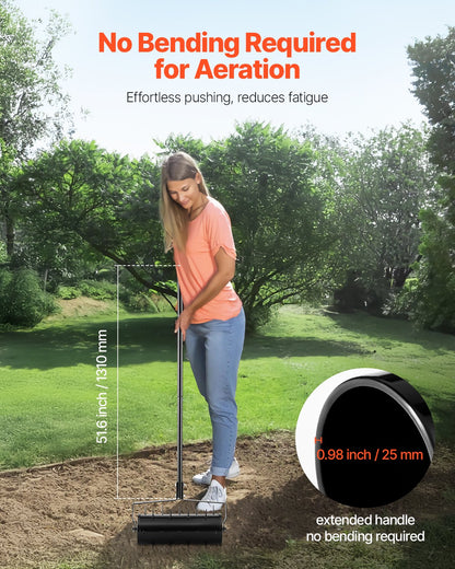 Rolling Lawn Aerator, 18-inch Heavy-Duty Manual Rolling Aerator Lawn with Detachable Handle and 27 Iron Spikes, Rolling Lawn Aeration Tool for Garden Patio Yard Compacted Soils and Lawns, Black