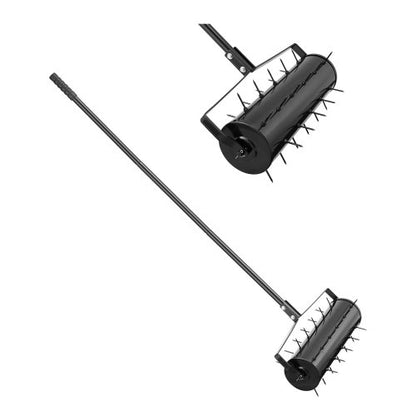 Rolling Lawn Aerator, 21-inch Heavy-Duty Manual Rolling Aerator Lawn with Detachable Handle and 33 Iron Spikes, Rolling Lawn Aeration Tool for Garden Patio Yard Compacted Soils and Lawns, Black