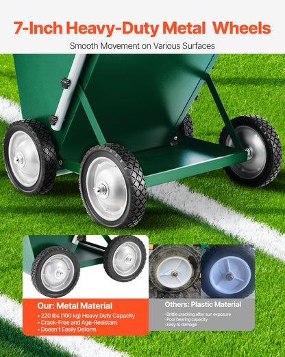 Dry Line Marker, 4-Wheel, 2 or 4 in Lines, Field Dry Line Chalker, Adjustable Line Marker, with Rubber Adjustment Handle, 65 lbs Large Powder Capacity, for Baseball and Softball Infield, Green