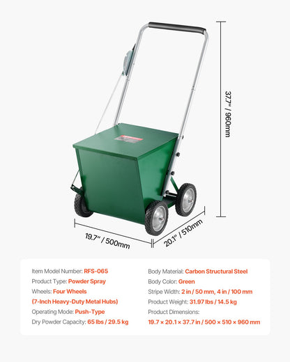 Dry Line Marker, 4-Wheel, 2 or 4 in Lines, Field Dry Line Chalker, Adjustable Line Marker, with Rubber Adjustment Handle, 65 lbs Large Powder Capacity, for Baseball and Softball Infield, Green