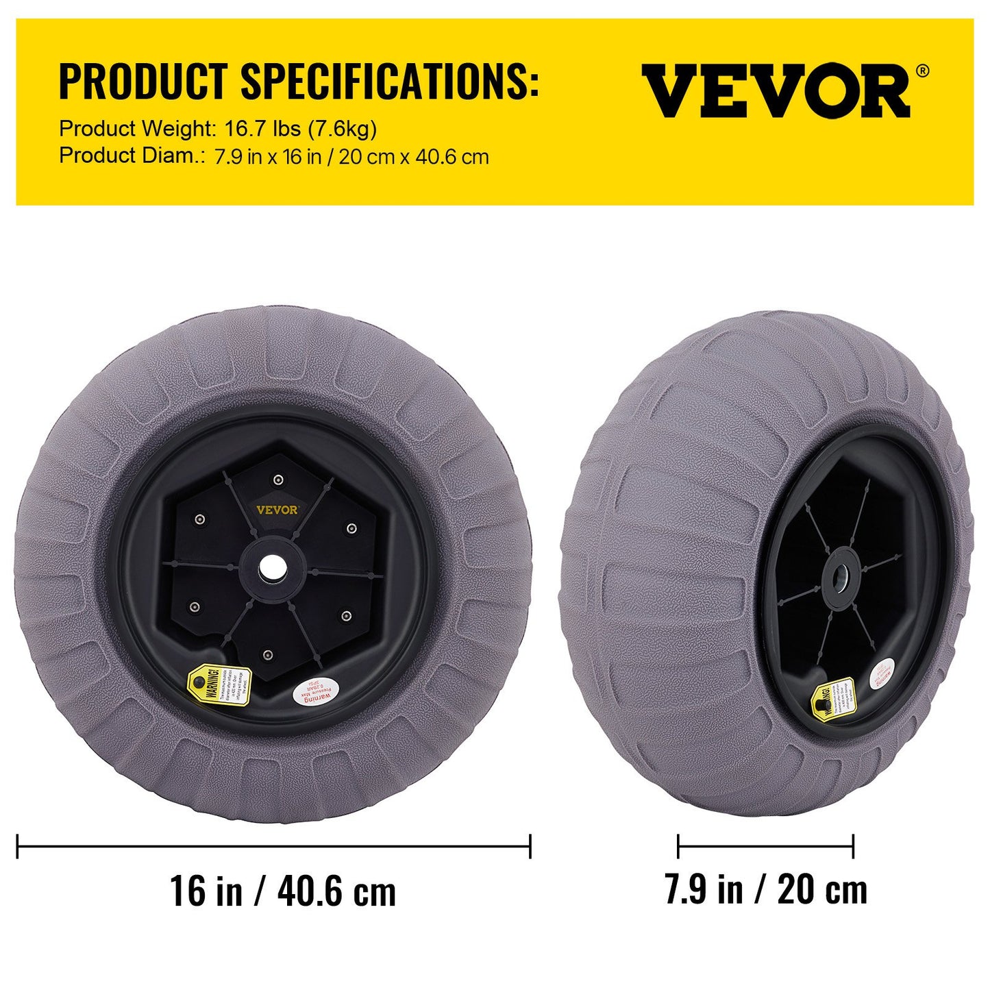 Beach Balloon Wheels, 16" Replacement Sand Tires, TPU Cart Tires for Kayak Dolly, Canoe Cart and Buggy with Free Air Pump, 2-Pack