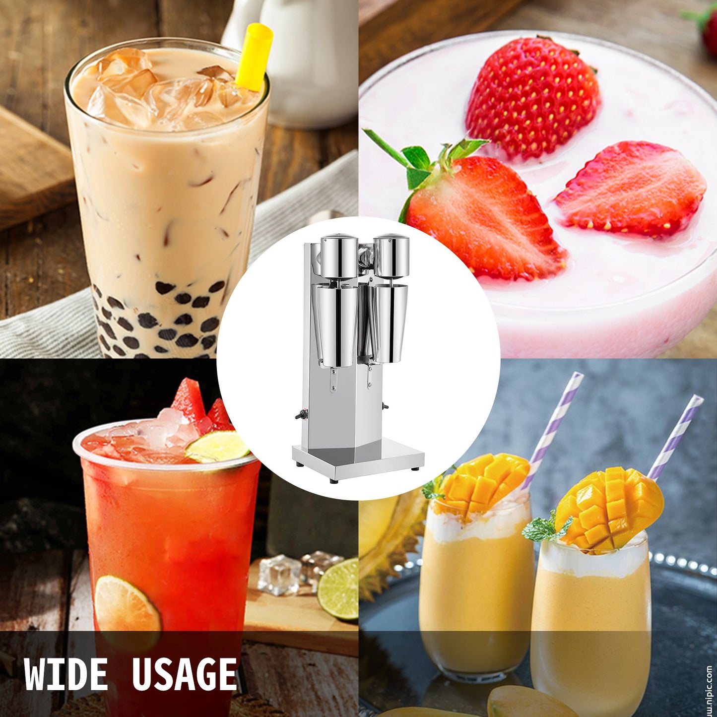 Milkshake Maker Kit, Stainless Steel Electric Milkshake Maker, 180W Milkshake Machine, Double Head Classic Milkshake Maker with 800ml Cup, Silver Milkshake Maker Machine, 2 Speed Adjustable