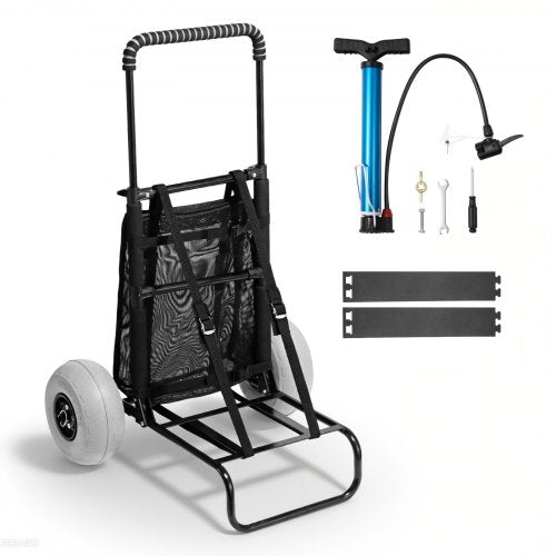 Beach Dolly with Big Wheels for Sand, 20.1" x 14.6" Cargo Deck, w/ 9" Balloon Wheels, 165LBS Loading Capacity Folding Sand Cart & 27.2" to 44.9" Adjustable Height, Heavy Duty Cart for Beach