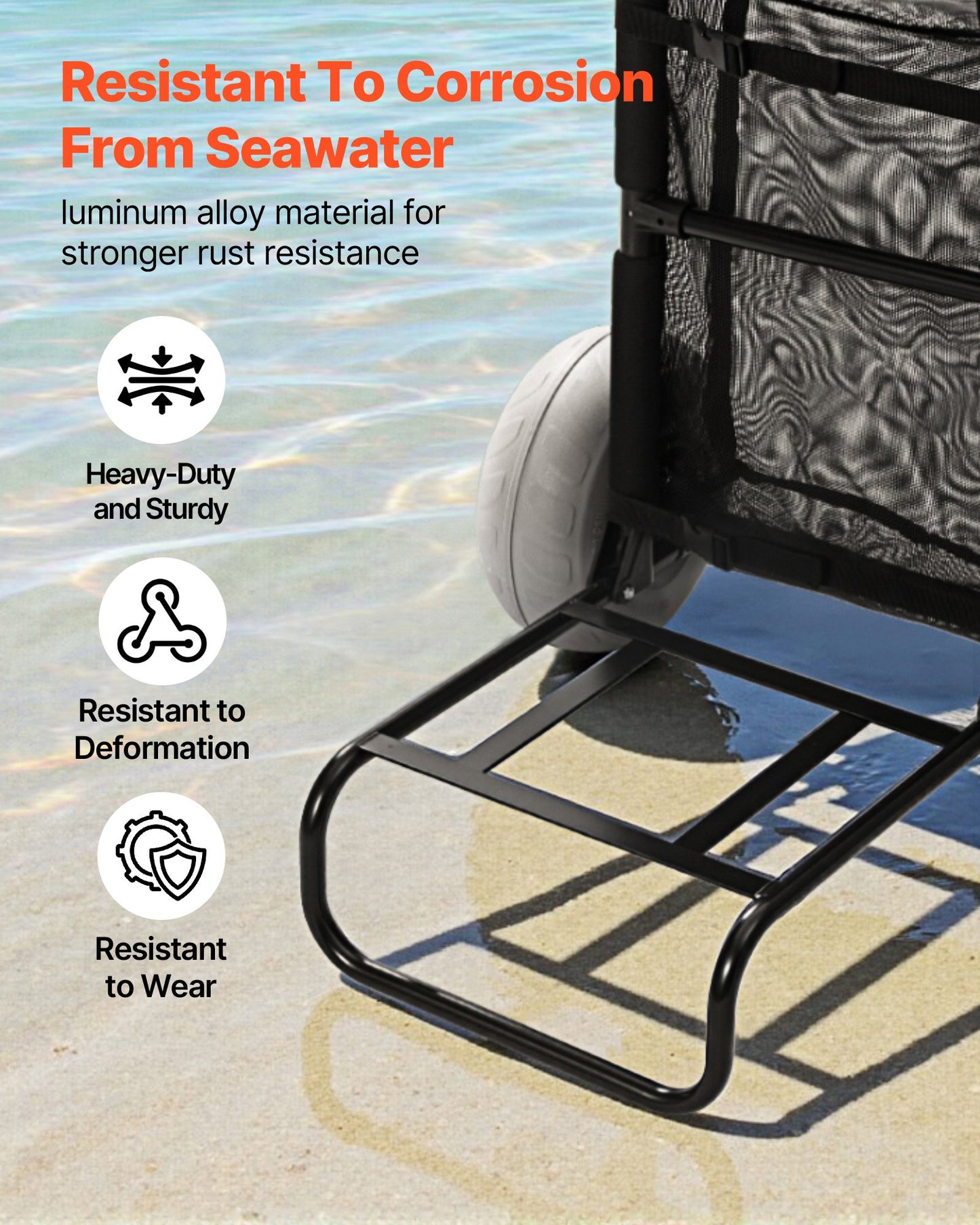 Beach Dolly with Big Wheels for Sand, 20.1" x 14.6" Cargo Deck, w/ 9" Balloon Wheels, 165LBS Loading Capacity Folding Sand Cart & 27.2" to 44.9" Adjustable Height, Heavy Duty Cart for Beach