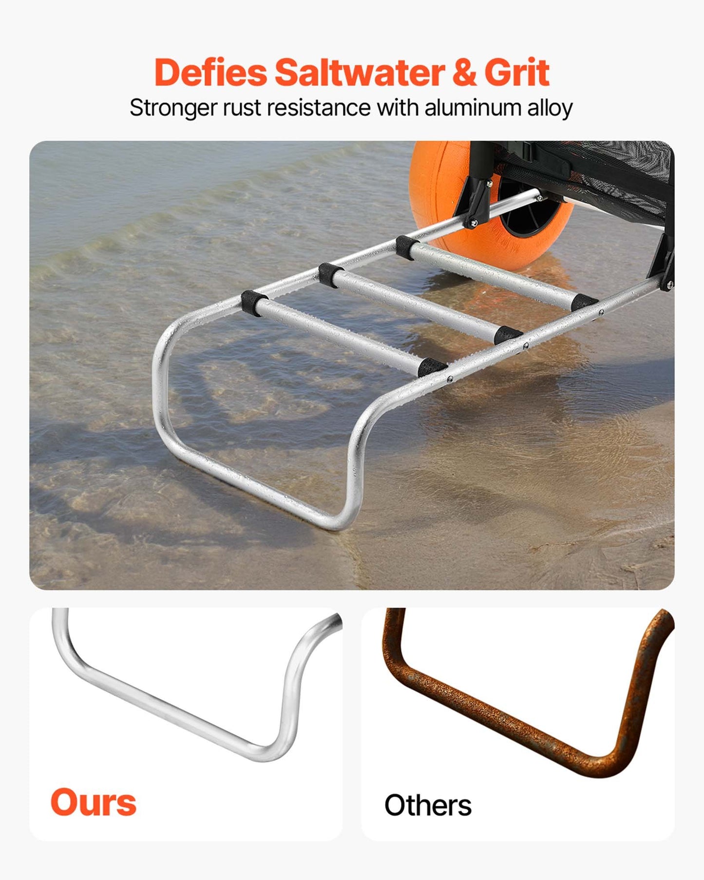 Strandvagn med stora hjul för sand, lastdäck 74 x 38 cm, med 30 cm solida hjul, hopfällbar sandvagn med lastkapacitet på 74 kg och justerbar höjd på 63 till 112 cm, kraftig strandvagn