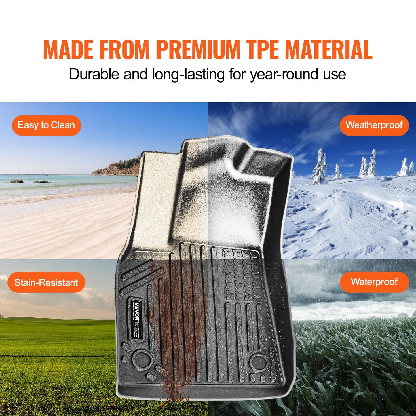 Bilmattor, Passar Tesla Model Y 2021-2024, 3 st. golvmattor fram och andra sätesraden, anpassade TPE-golvmattor för alla väder, lätta att rengöra och säkra golvmattor för SUV, Svarta