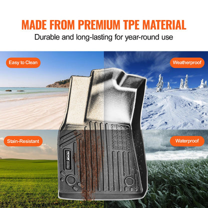 Bilmattor, Passar Tesla Model Y 2021-2024, 3 st. golvmattor fram och andra sätesraden, anpassade TPE-golvmattor för alla väder, lätta att rengöra och säkra golvmattor för SUV, Svarta