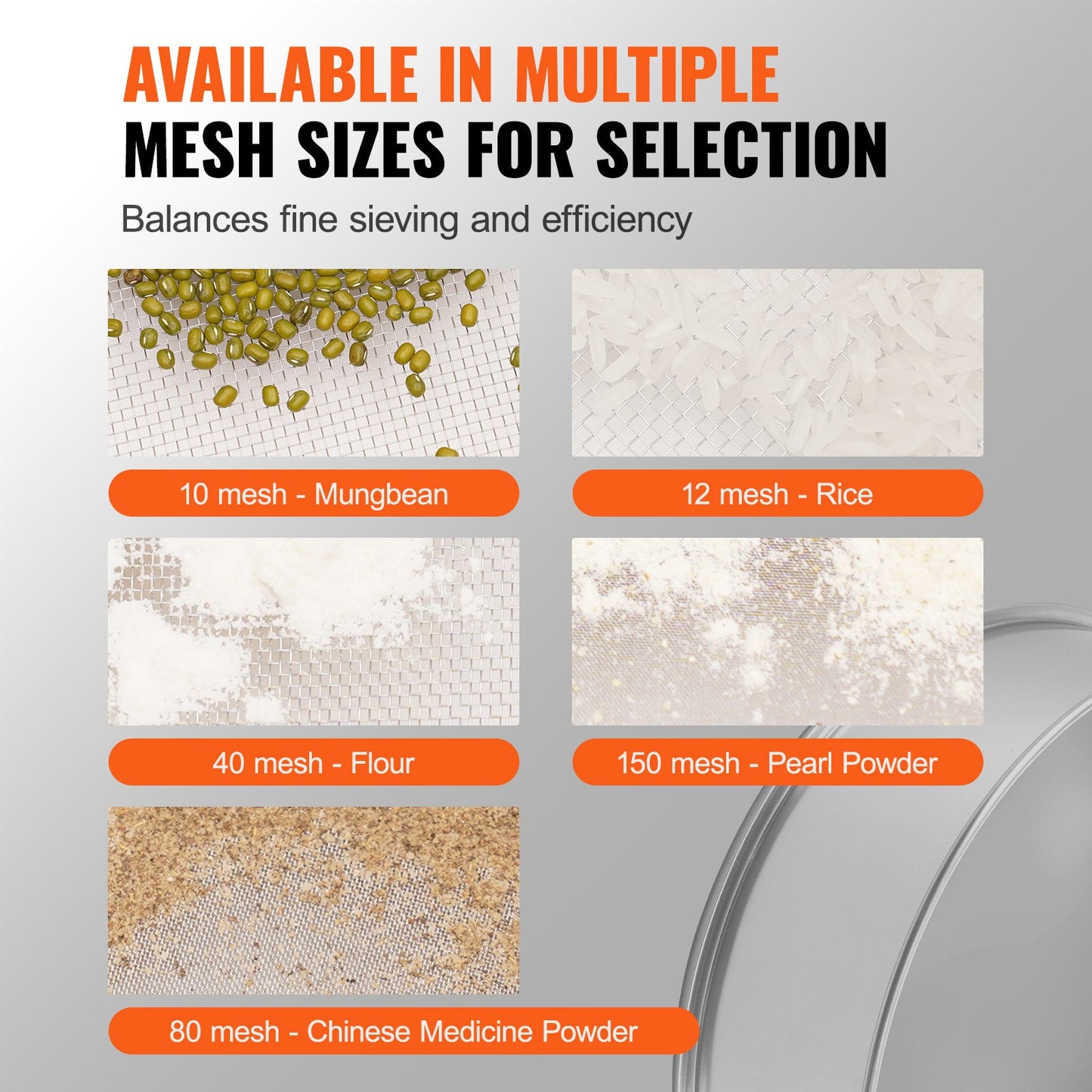 Flour Sieve Fine Mesh, 40 Mesh Flour Sifter, 304 Stainless Steel Fine Mesh Sifter Food-grade, Dia. 12.6" Fine Mesh Strainers for Baking, 5 Sizes Mesh hole for Mungbean, Rice, Flour, Pearl Powder