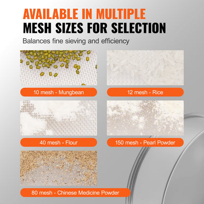 Flour Sieve Fine Mesh, 40 Mesh Flour Sifter, 304 Stainless Steel Fine Mesh Sifter Food-grade, Dia. 12.6" Fine Mesh Strainers for Baking, 5 Sizes Mesh hole for Mungbean, Rice, Flour, Pearl Powder