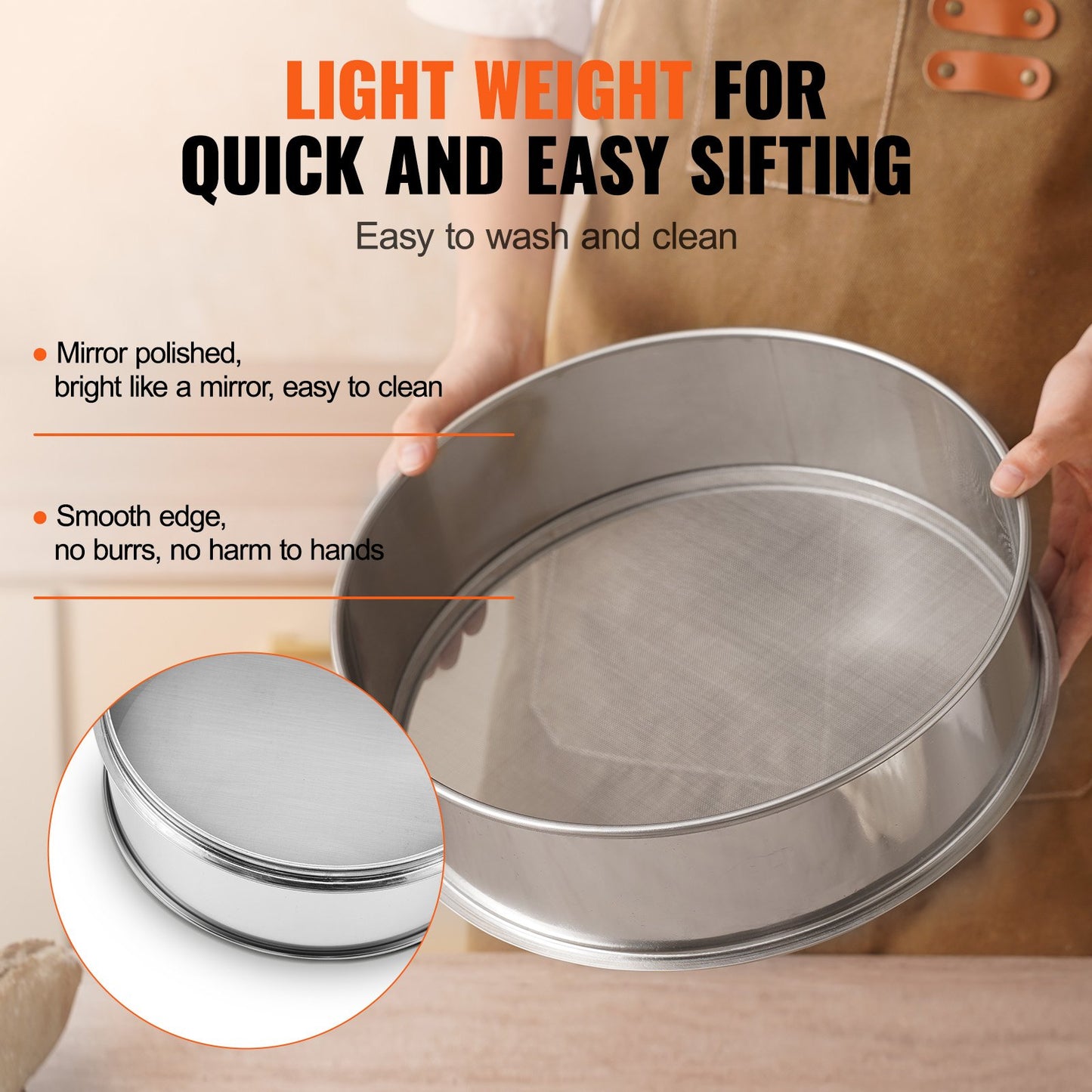 Flour Sieve Fine Mesh, 40 Mesh Flour Sifter, 304 Stainless Steel Fine Mesh Sifter Food-grade, Dia. 12.6" Fine Mesh Strainers for Baking, 5 Sizes Mesh hole for Mungbean, Rice, Flour, Pearl Powder