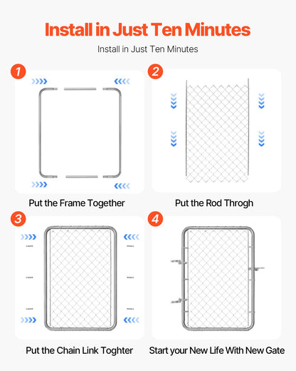 Kedjelänkstaketgrind, 32 x 46 tum, justerbar kedjelänkstaketpanel, passar 2-6 fot (B) x 4 fot (H) trädgårdsgrindöppning, rostbeständig galvaniserad staketgrind för gårdsstolpar ingår ej