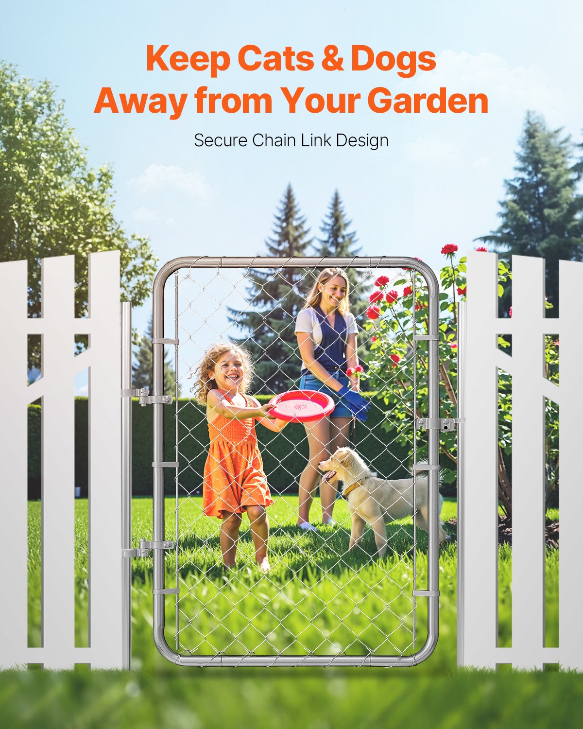 Kedjelänkstaketgrind, 32 x 46 tum, justerbar kedjelänkstaketpanel, passar 2-6 fot (B) x 4 fot (H) trädgårdsgrindöppning, rostbeständig galvaniserad staketgrind för gårdsstolpar ingår ej