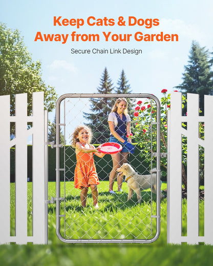 Kedjelänkstaketgrind, 32 x 46 tum, justerbar kedjelänkstaketpanel, passar 2-6 fot (B) x 4 fot (H) trädgårdsgrindöppning, rostbeständig galvaniserad staketgrind för gårdsstolpar ingår ej