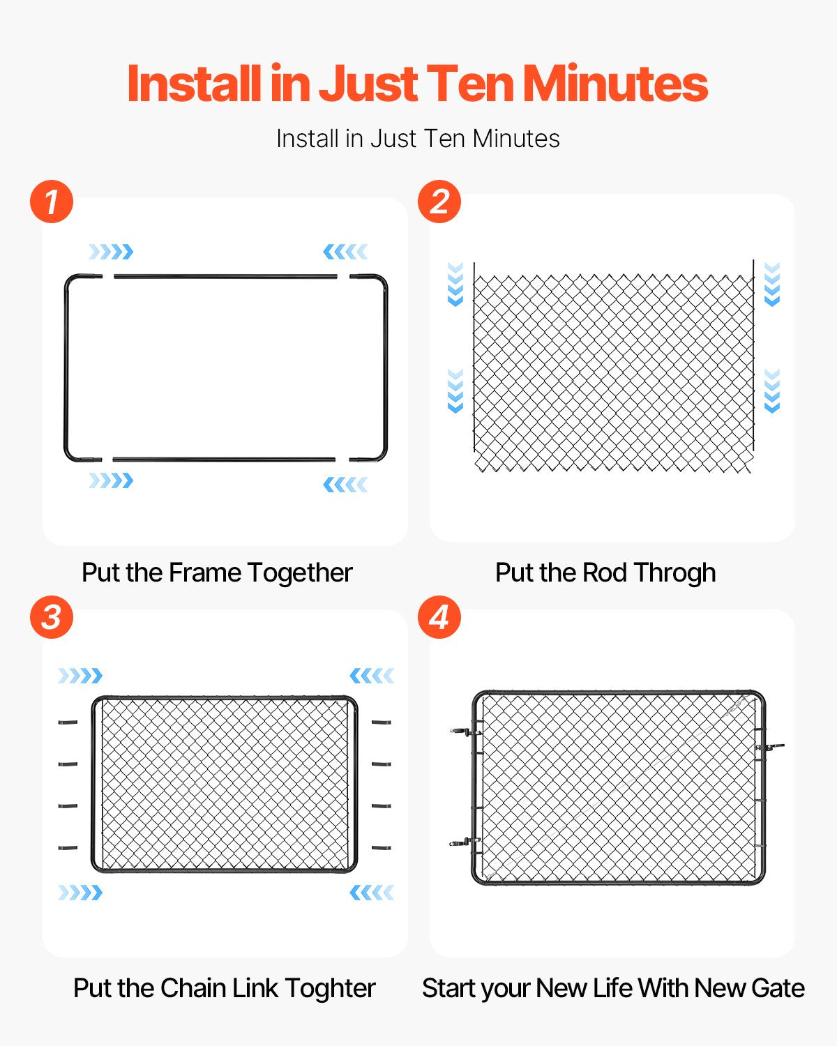 Kedjelänkstaket, 72 x 48 tum, justerbar kedjelänkstaketpanel, passar 2,2-6 fot (B) x 6 fot (H) trädgårdsgrindöppning, staketgrind med plastbeläggning, för Farm Black, stolpar ingår ej