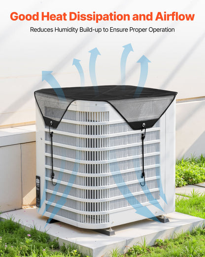 Air Conditioner Cover for Outside Units, 810 x 810 mm Central AC Cover for Air Conditioning Unit, Top Universal Mesh Defender Tear-Resistant Easy Install for Outdoor Outside All Seasons, Black