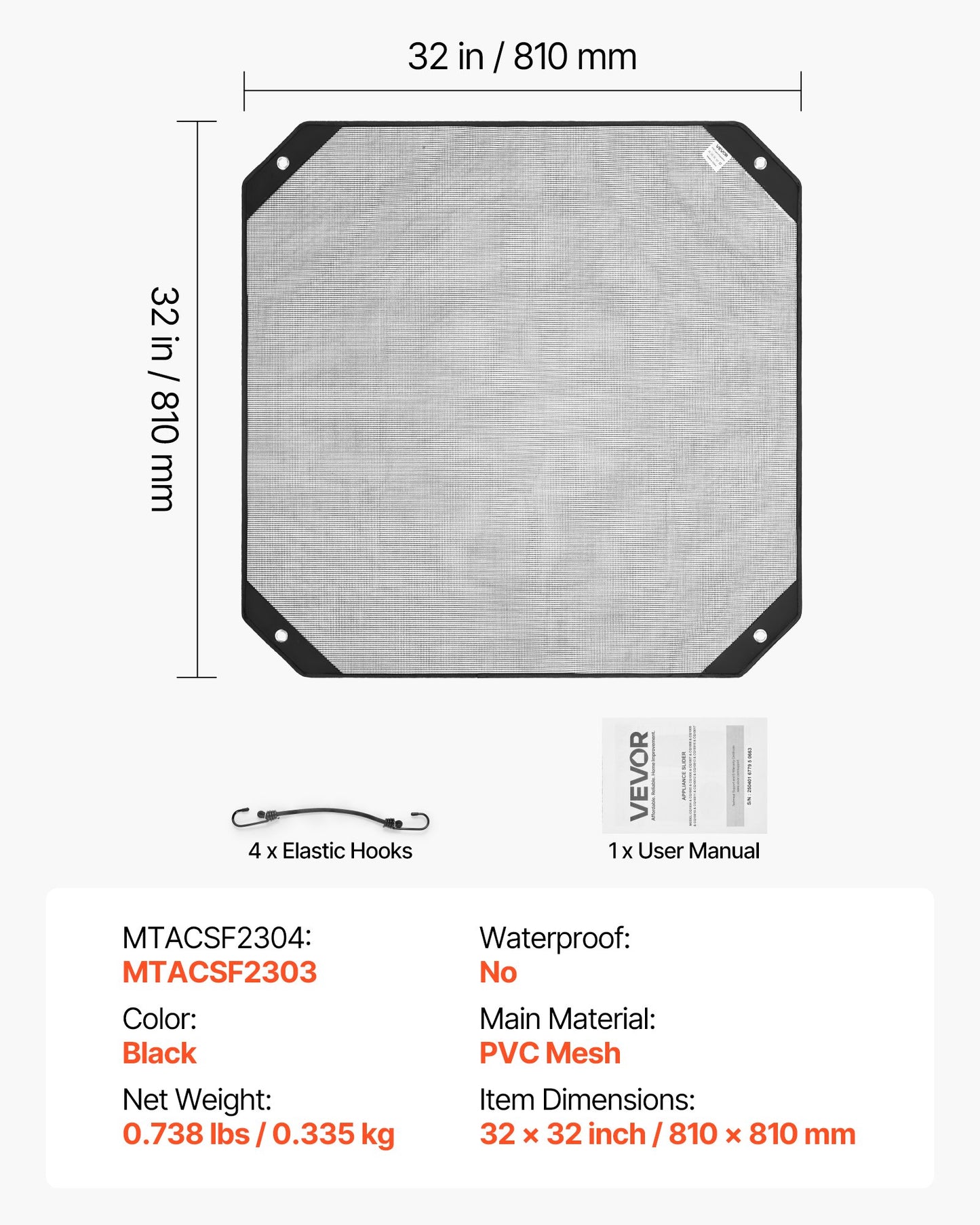 Air Conditioner Cover for Outside Units, 810 x 810 mm Central AC Cover for Air Conditioning Unit, Top Universal Mesh Defender Tear-Resistant Easy Install for Outdoor Outside All Seasons, Black