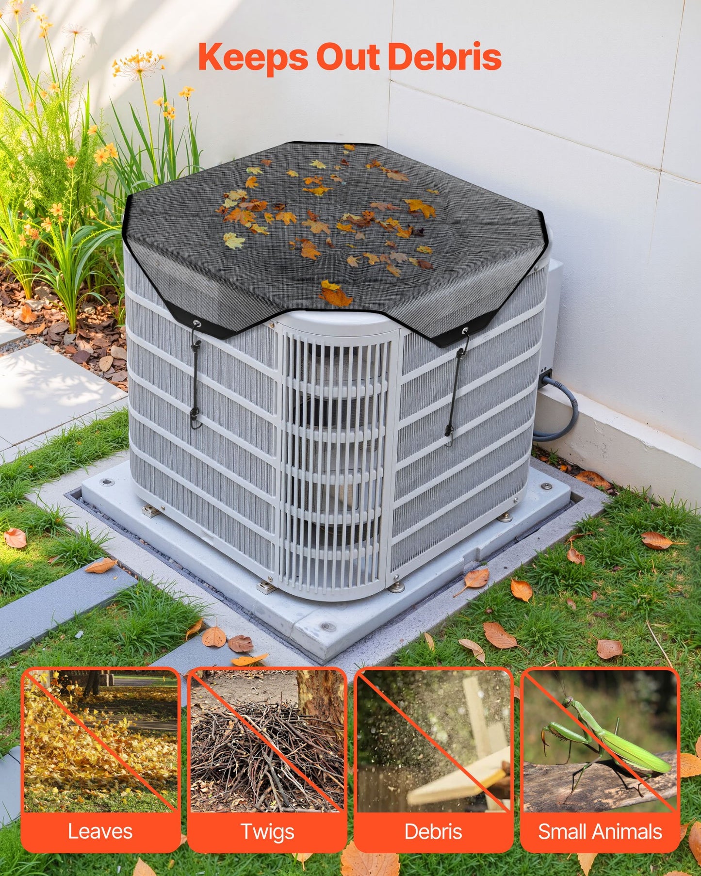 Luftkonditioneringsskydd för utomhusenheter, 710 x 710 mm Central AC-skydd för luftkonditioneringsenhet, Top Universal Mesh Defender Rivtålig Enkel installation för utomhusbruk Utomhus alla årstider, Svart