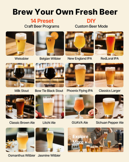 Automatisk hembryggare, 13L allt-i-ett hembryggmaskin, 1500W elektrisk ölbryggmaskin med mäskkokningsenhet, innertank i 304 rostfritt stål, automatisk temperatur- och tryckkontroll