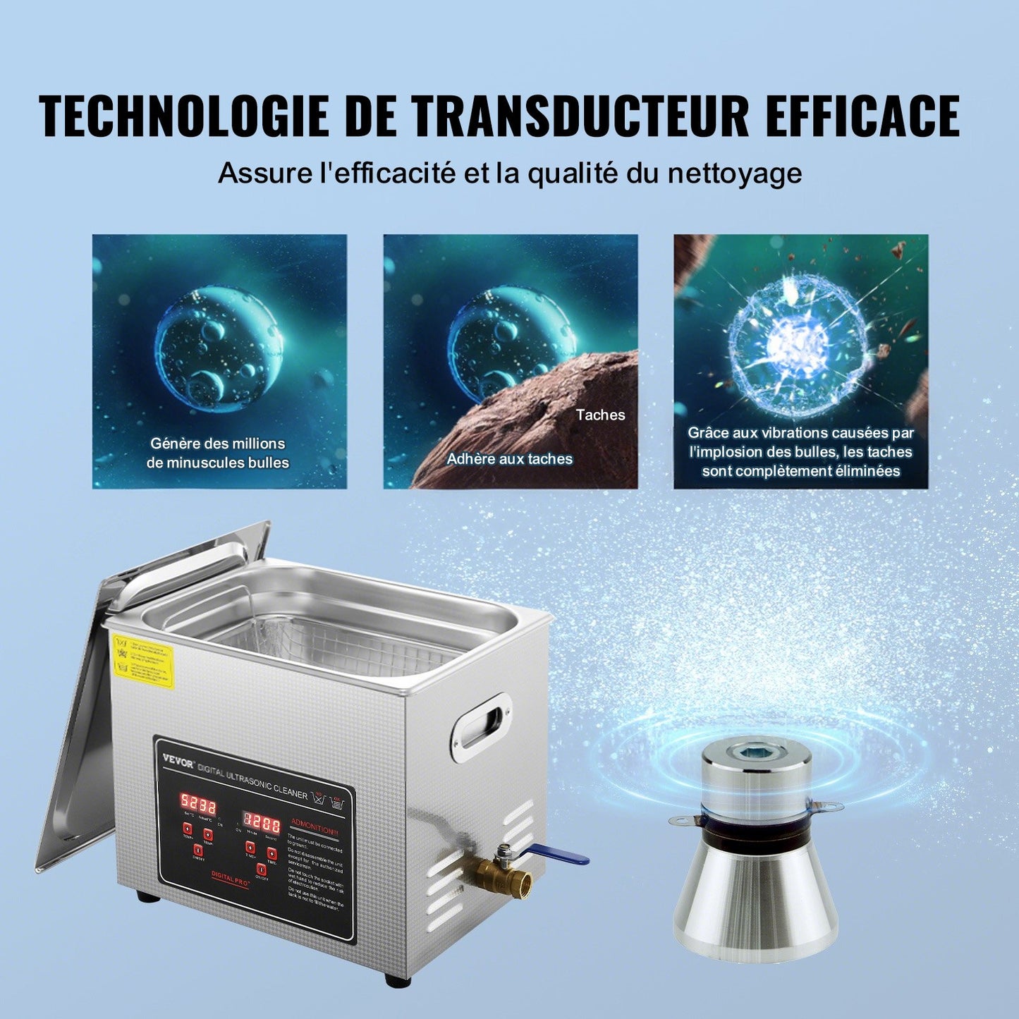 Ultrasonic Cleaner with Digital Timer & Heater, Professional Ultra Sonic Jewelry Cleaner, Stainless Steel Heated Cleaning Machine for Glasses Watch Rings Small Parts Circuit Board (10L)